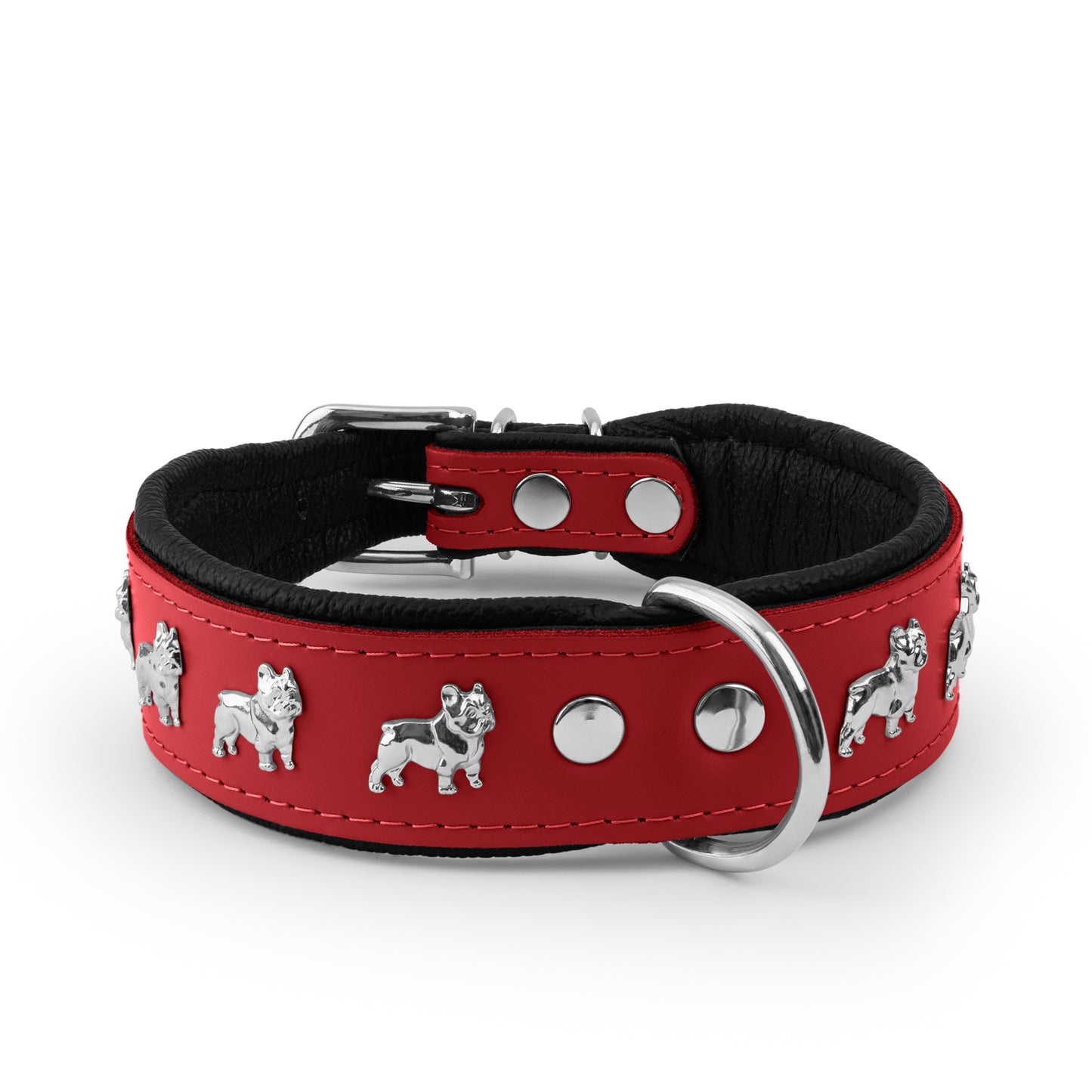 Leather collar with a French bulldog motif