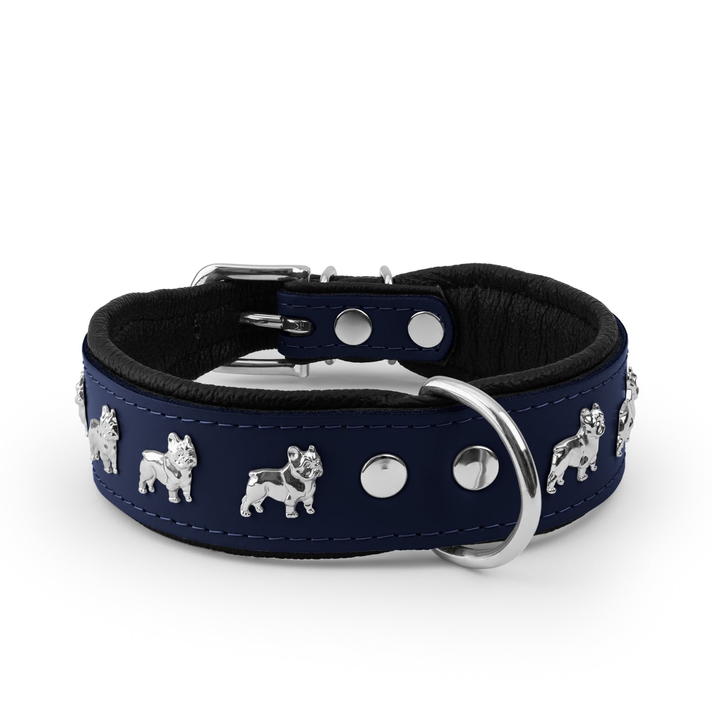 Leather collar with a French bulldog motif