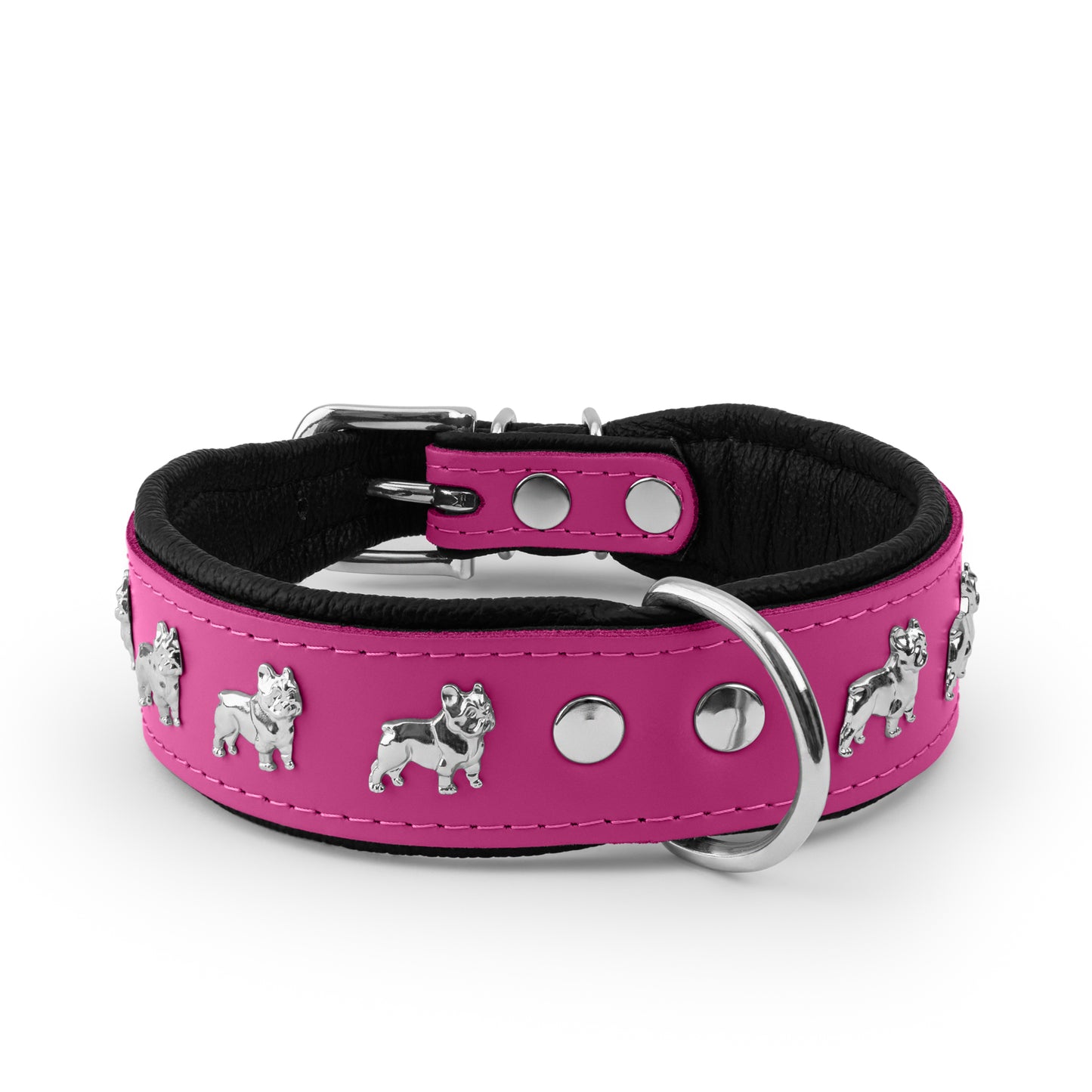 Leather collar with a French bulldog motif